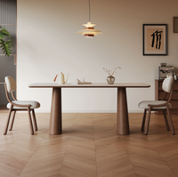 Table à manger rectangulaire en travertin : style vintage, haut de gamme, bois massif, couleur noyer, pour usage domestique