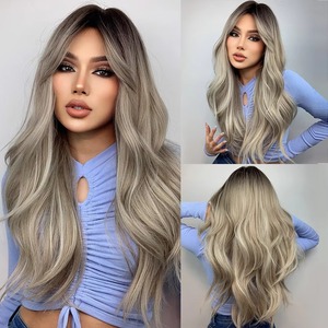 Perruques synthétiques longues et droites Ombré Brun Blond avec frange, perruque de cosplay pour femmes, cheveux naturels résistants à la chaleur - Product Image 3