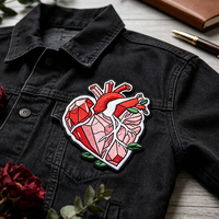 Anatomie Squelette en forme de cœur avec appliques de feuilles Insigne d'habillement personnalisé Fer à repasser à coudre sur broderie Écusson brodé personnalisé