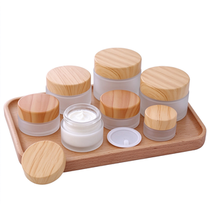 Wholesale 30g 50g 80g Matte Frosted Glass Jar Wood Pattern Screw Lid Cosmetic Cream <b>Pot</b> For Body Butter Facial Scrub - Product Image 1