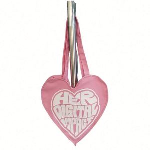 High Quality Customization Printed Nature Color Eco-friendly <b>Large</b> Capacity Reusable Heavy <b>Canvas</b> Tote <b>Bag</b> with Heart Shape - Product Image 2