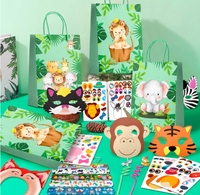 Bracelets à claquer, pailles, bandeaux gonflables, masques, sacs cadeaux, autocollants, accessoires et décorations de fête sur le thème des animaux de la jungle et de safari