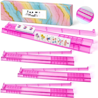 Supports de Mahjong en plastique transparent rose vif avec poussoirs automatiques intégrés, porte-pièces de Mahjong transparents, accessoires de jeu de table