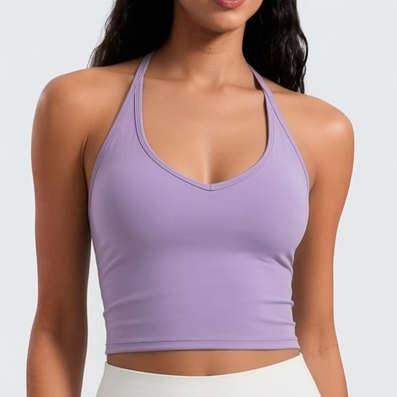 Women's V-Neck Yoga Vest Top with Pads Soft Athletic Gym Sleeveless Fitness Activewear Running Tank Tops with Built-in Bra