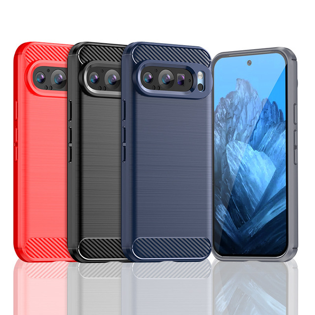 Soft TPU Carbon Fiber Full Protective Mobile Phone Cover Shockproof Case with Holster for Google Pixel 9 Pro XL 9A 8 8A 7A