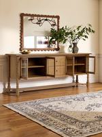 Buffet en bois massif de style américain, antique, avec tiroirs et portes vitrées, pour entrée, salon ou meuble TV