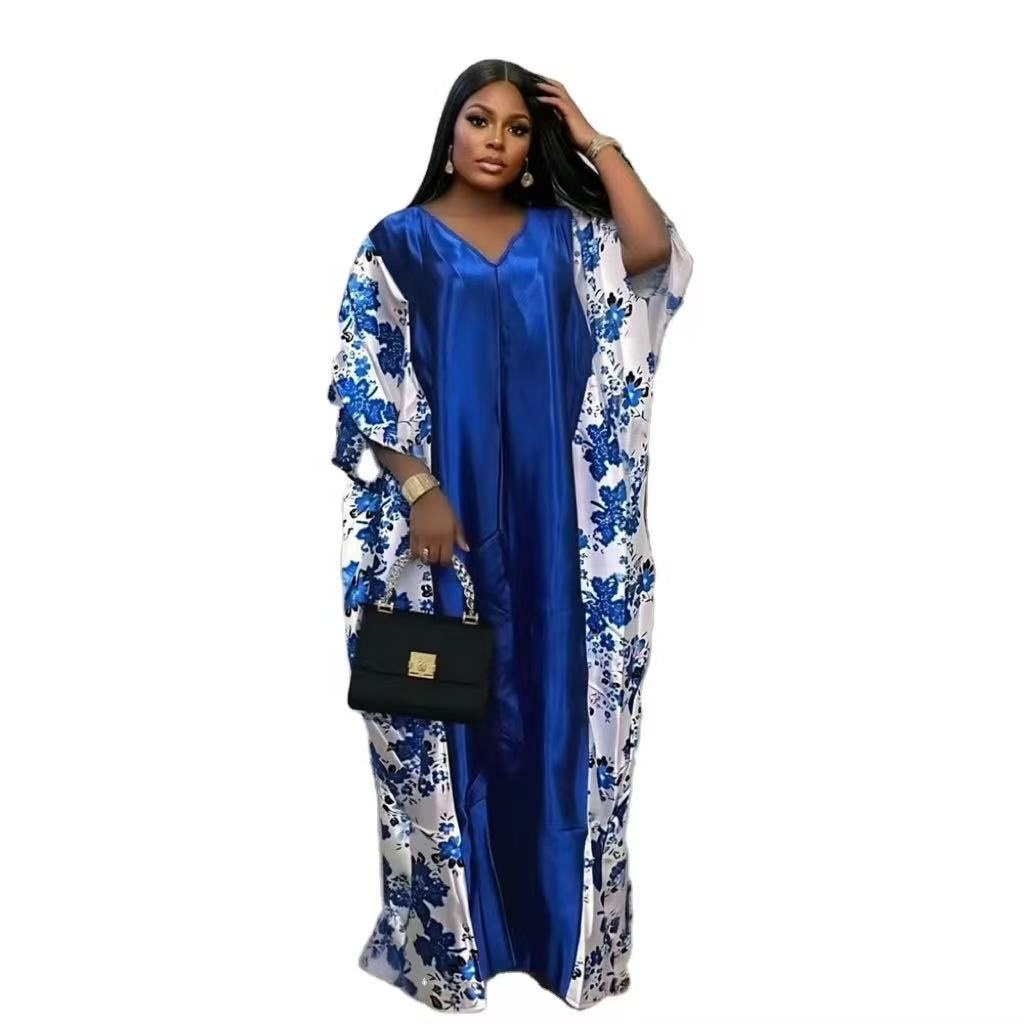 Women's Middle Eastern Ethnic Style Elegant Polyester Robe Contrast Color Printed Dress
