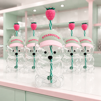 Gobelet transparent en forme d'ours de 20 oz avec couvercle, gobelet en verre Teddy Bear, gobelet en forme d'ours fraise, gobelet en forme d'ours rose, gobelets personnalisés, vente en gros