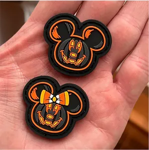 Custom Wholesale halloween Soft Pvc rubberized silicone 3D halloween chenille embroidery iron on Patches
