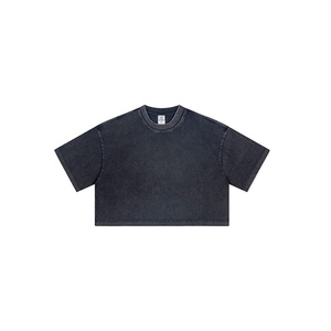 230gsm Vintage Women's Crop <b>Top</b> Best Sale Summer Acid Wash T Shirt <b>High</b> Quality Crop <b>Tops</b> Tee - Product Image 5