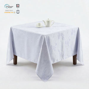 Nappe de table ronde en polyester jacquard blanc sans couture de 132 pouces, écologique, imperméable, personnalisable, pour mariage, motif damassé - Product Image 1