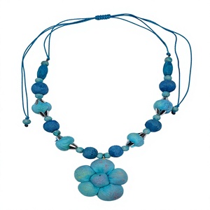 Bohemian Flower Eco-friendly Gold Plated Handmade Beaded <b>Necklace</b> Unisex Statement Jewelry <b>Blue</b> Color Unique Design - Product Image 1