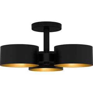 Lámpara de Techo Semi-Pendiente Industrial Moderna con Interior de Metal Negro y Dorado |   Iluminación Audaz para Espacios Abiertos de Hoteles - Product Image 1