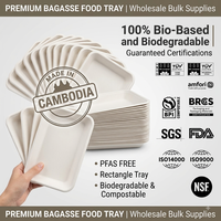 Barquette rectangulaire jetable en bagasse sans PFAS 195x145mm, biodégradable et compostable, en canne à sucre, pour aliments, vente en gros, fournitures en vrac