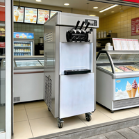 Machine à glace molle verticale à trois têtes et trois saveurs, en acier inoxydable 304, avec compresseur, garantie 1 an