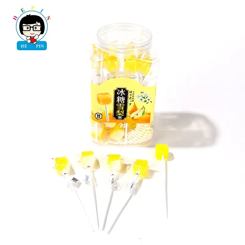 Wholesale Cube Shaped Lollipop Rock Sugar Pear Flavored Sweet Hard Candy Lollipop For Kids