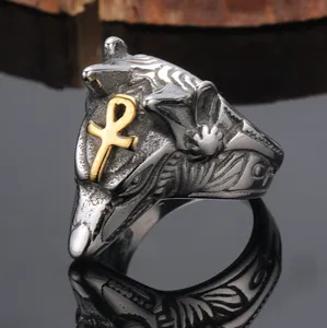 edelstahlring silberguss Ägyptischer anubis-gott wolf tier retro-ring finger ring schmuck