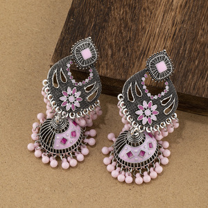 Vintage indien Jhumka bijoux gland cloches boucles d'oreilles femmes alliage perlé gland longues boucles d'oreilles (KER819) - Product Image 6