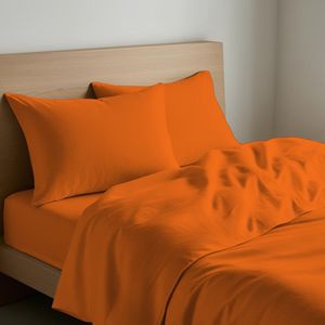 Ensemble de draps en coton orange, taille simple française, taies d'oreiller incluses - Product Image 3
