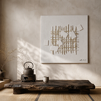 Peinture sur toile abstraite bleue peinte à la main en usine, texture 3D géométrique, art moderne minimaliste, pierre de grès avec feuille d'or