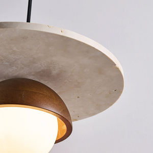 Lampada a Sospensione Retrò Wabi Sabi in Pietra, <span class=keywords><strong>Legno</strong></span> Color <span class=keywords><strong>Noce</strong></span> con Travertino per Sala da Pranzo e Ristorante - Product Image 6