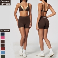 Set Olahraga Wanita Terbaru 2026, Warna-Warni Menarik, Sport Bra Punggung Terbuka, Celana Pendek Gym Pinggang Tinggi, 2 Potong, Pakaian Yoga