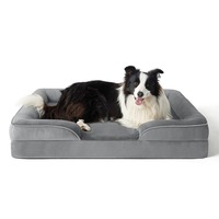 Lit orthopédique de luxe pour chiens de taille moyenne, canapé carré imperméable en fibre avec housse amovible, emballage en carton écologique