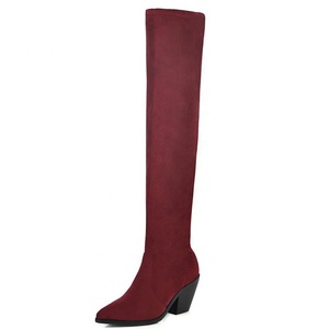 Women's Hoof Heels Super Long Boots OverKnee Big US Size 46 Thigh High Boots for Lady Winter <b>Pull</b> on Night Club Boots - Product Image 3