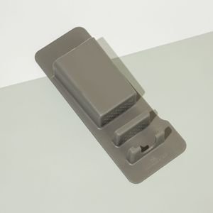 Silicone <b>Toothbrush</b> <b>Holder</b> <b>Wall</b> <b>Mounted</b> Suction Cup Grey Rectangular Bathroom Storage Rack For Toiletries - Product Image 1