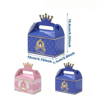 Boîte Cadeau Luxe Rose et Bleue Portable, Design Couronne Princesse Prince, Emballage Vide en Papier Blanc pour Bonbons et Faveurs de Fête, Vente en Gros