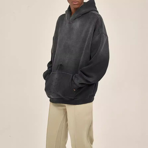 <span class=keywords><strong>Felpa</strong></span> Personalizzata Ricamata <span class=keywords><strong>e</strong></span> Felpe in Bulk per Stampa, Stile Tuta Sportiva con Effetto Stone-Washed Nero Sbiadito per <span class=keywords><strong>Uomo</strong></span> - Product Image 1