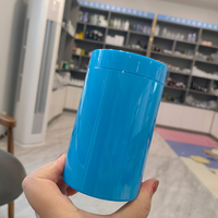 Flacon cylindrique noir en PET à large ouverture pour médicaments, pilules, vitamines et capsules, avec couvercle.