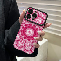 Coque de téléphone rétro rose à motif mandala compatible avec les modèles 17/16 PRO/15, en TPU premium, personnalisée avec un laser, en similicuir d'agneau