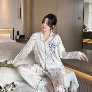 2022 nouveau Design mode femmes <span class=keywords><strong>chemise</strong></span> <span class=keywords><strong>de</strong></span> <span class=keywords><strong>nuit</strong></span> à manches longues pantalon mince soie coréen pyjamas glace soie Senior imprimer vêtements <span class=keywords><strong>de</strong></span> <span class=keywords><strong>nuit</strong></span> - Product Image 5