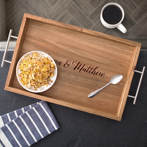 Personalized Wooden Breakfast <b>Tray</b> <b>with</b> <b>Handles</b> Custom Engraving Ideal for Serving Food and Drinks in Style - Product Image 1