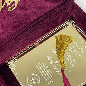 Tarjeta de Invitación Plegable de Terciopelo con Bolsillo, Monograma Personalizado, Acrílico Cortado con Láser, Cinta, Regalo para Boda o Evento - Product Image 3