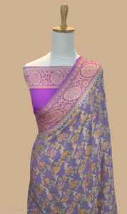 Hermoso Sari Banarasi de Chifón Puro, Diseño Moderno con Zari, Estilo Tradicional, Protección Solar, Secado Rápido, Ideal para Fiestas - Product Image 2