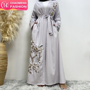 1717# Crepe Simplicity Beautiful Flowers Embroidery Casual Cardigan Kimono Muslim Women Fashionable <b>Abaya</b> - Product Image 1