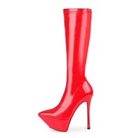 Bottines à talons hauts fins pour filles, couleur rose bonbon, en cuir verni extensible, bout pointu, plateforme pour femmes