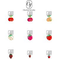 Nouveau Bracelet à Breloques Italien en Acier Inoxydable avec Pendentif Cerise Fraise, Vente Chaude, Idéal Cadeau Bijou