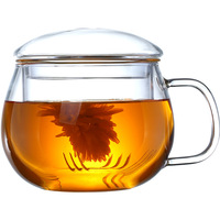 Gelas Teh Kaca Bening 300ml Grosir dengan Struktur Dinding Tunggal, Tahan Panas, Dilengkapi Infuser dan Pegangan untuk Minuman, Kopi, Bir, Hadiah