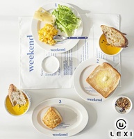Set Peralatan Makan Desain Huruf Biru Korea, Keramik Tahan Lama, Piring Sarapan Modis, Koleksi Piring untuk Hari Kerja dan Akhir Pekan