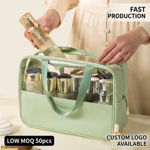 Customizable Logo Letter Fashion Travel Storage <b>Makeup</b> <b>Bag</b> Soft Handle PVC Waterproof <b>Large</b> Capacity Zipper Closure for Daily - Product Image 6