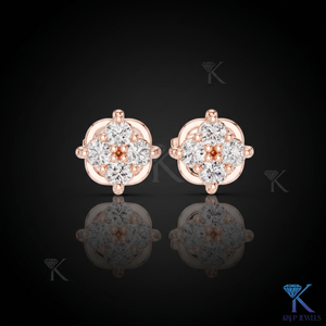 Boucles d'oreilles clous vintage en diamant de laboratoire, motif boussole, avec grappe de 4 pierres taille brillant, en or massif 14K 18K, bijoux de luxe pour femme, mariage - Product Image 3