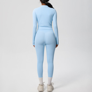Custom logo Women's Sportswear Clothing <b>Workout</b> Leggings Gym Fitness Zipper up <b>Jacket</b>+leggingsTwo Piece Yoga Sets for Women - Product Image 3