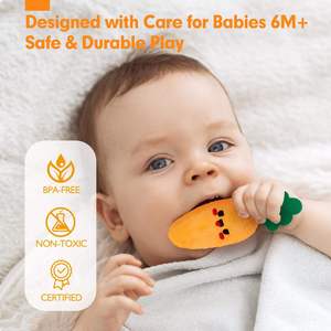Jouet sensoriel Montessori en peluche super douce en forme de <span class=keywords><strong>carotte</strong></span> et de fleur avec <span class=keywords><strong>hochet</strong></span> et sifflet pour bébés et tout-petits, cadeau - Product Image 4