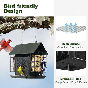<span class=keywords><strong>Mangeoire</strong></span> à oiseaux JH-Mech résistante aux intempéries, à suspendre au mur, en métal noir, pour cage - Product Image 3