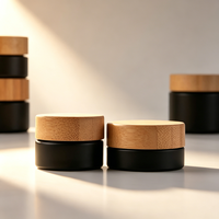Pot en verre givré noir mat avec couvercle en bambou, disponible en 5g, 10g, 15g, 20g, 30g, 50g, 100g
