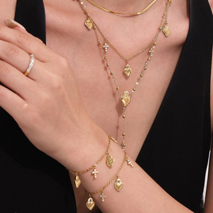 HJ Jewelry Multi Layers CZ collar largo chapado en oro Lariat <span class=keywords><strong>Y</strong></span> forma enlace cadena circón piedra collar pulsera conjunto para mujer - Product Image 3