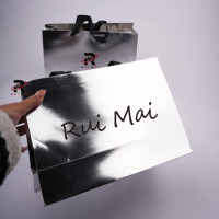 Sac en papier métallisé argenté holographique de luxe, écologique et personnalisé, avec poignées en ruban, pour cosmétiques et vêtements